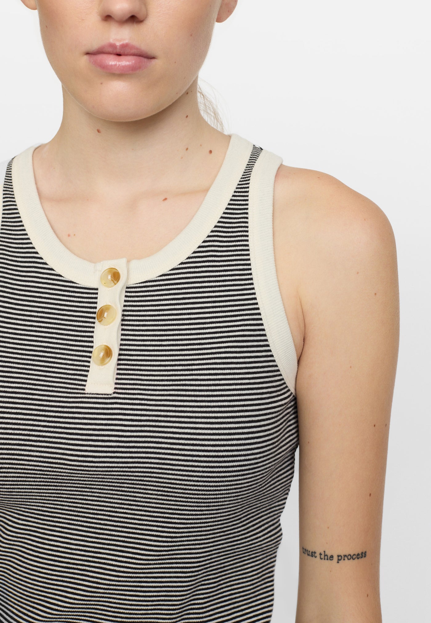 Soft Rebels SRAdelynn Button Tank Top Stripe GOTS Tops & t-shirts 742 Stripe - 001 Black / 272 Arctic Wolf