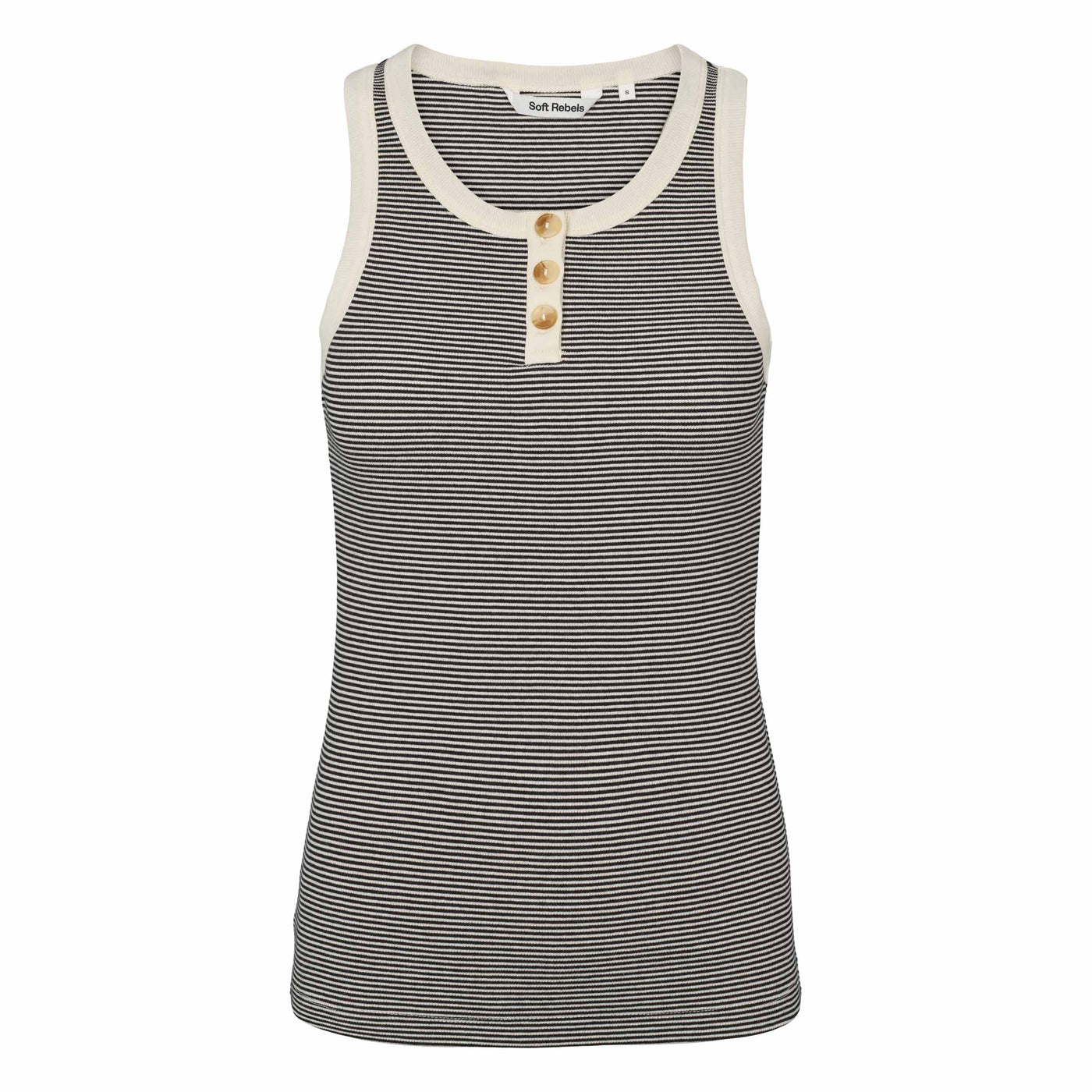 Soft Rebels SRAdelynn Button Tank Top Stripe GOTS Tops & t-shirts 742 Stripe - 001 Black / 272 Arctic Wolf