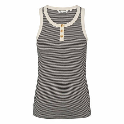 Soft Rebels SRAdelynn Button Tank Top Stripe GOTS Tops & t-shirts 742 Stripe - 001 Black / 272 Arctic Wolf