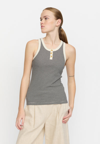 Soft Rebels SRAdelynn Button Tank Top Stripe GOTS Tops & t-shirts 742 Stripe - 001 Black / 272 Arctic Wolf