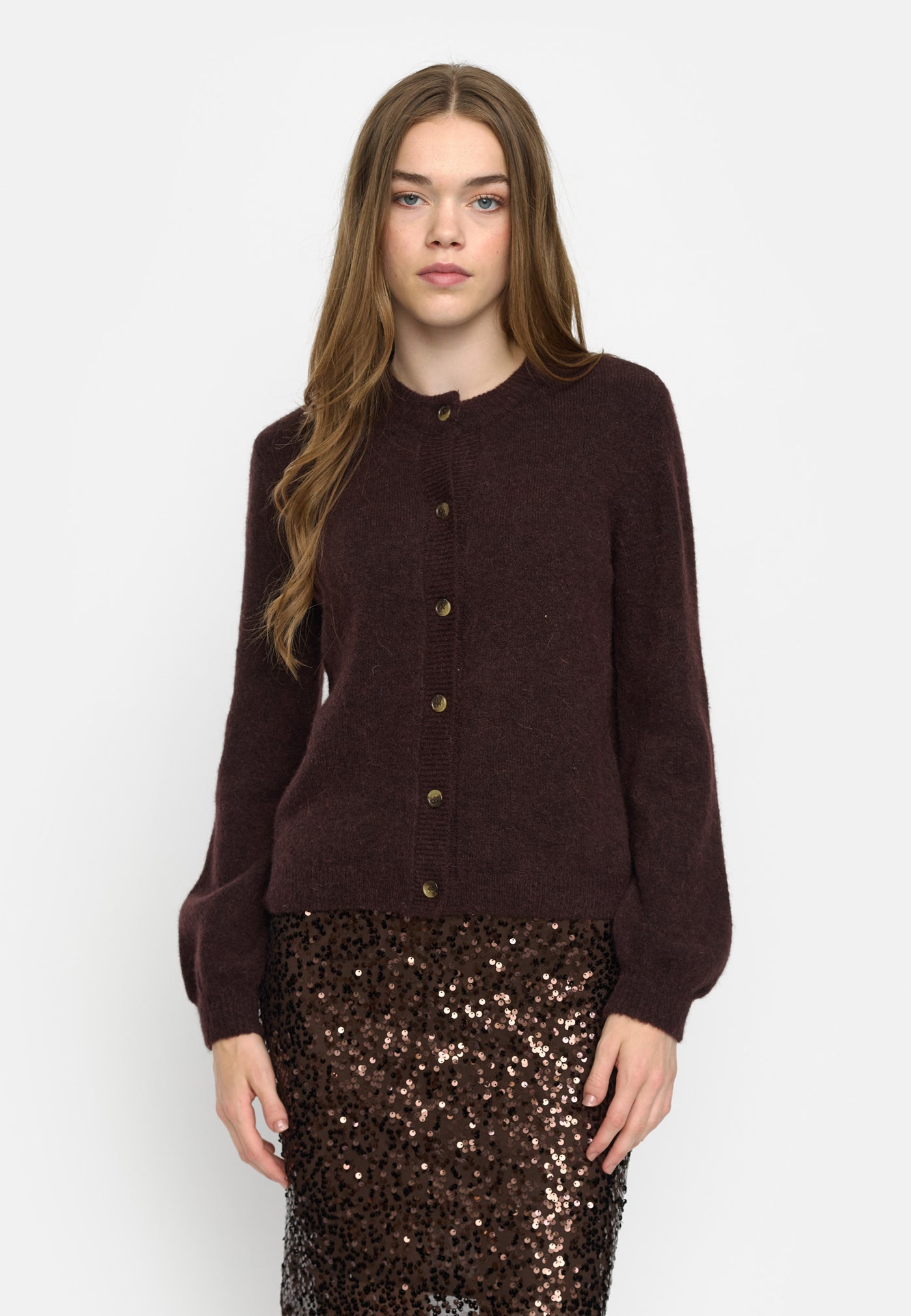 Soft Rebels SRAllison O-neck Cardigan Knit Knitwear 175 Chocolate plum melange