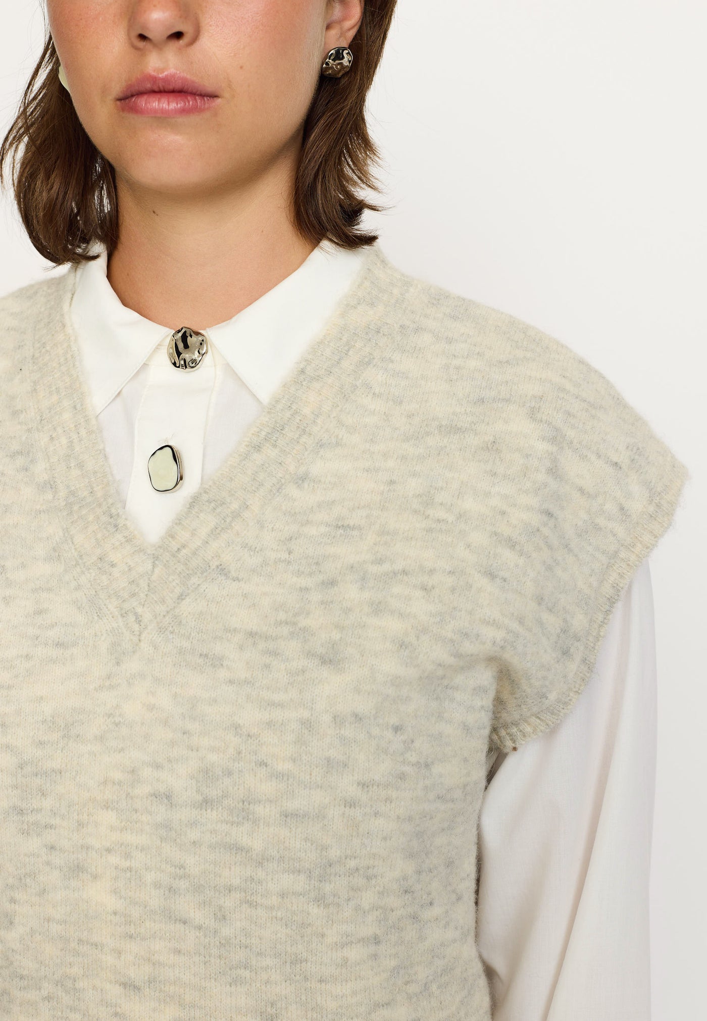 Soft Rebels SRAllison V-neck Vest Knit - RWS Vest 719 Pumice Stone mélange