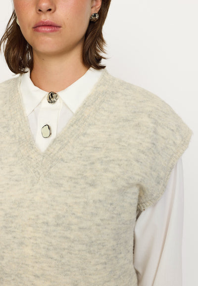 Soft Rebels SRAllison V-neck Vest Knit - RWS Vest 719 Pumice Stone mélange