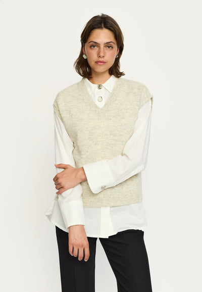 Soft Rebels SRAllison V-neck Vest Knit - RWS Vest 719 Pumice Stone mélange