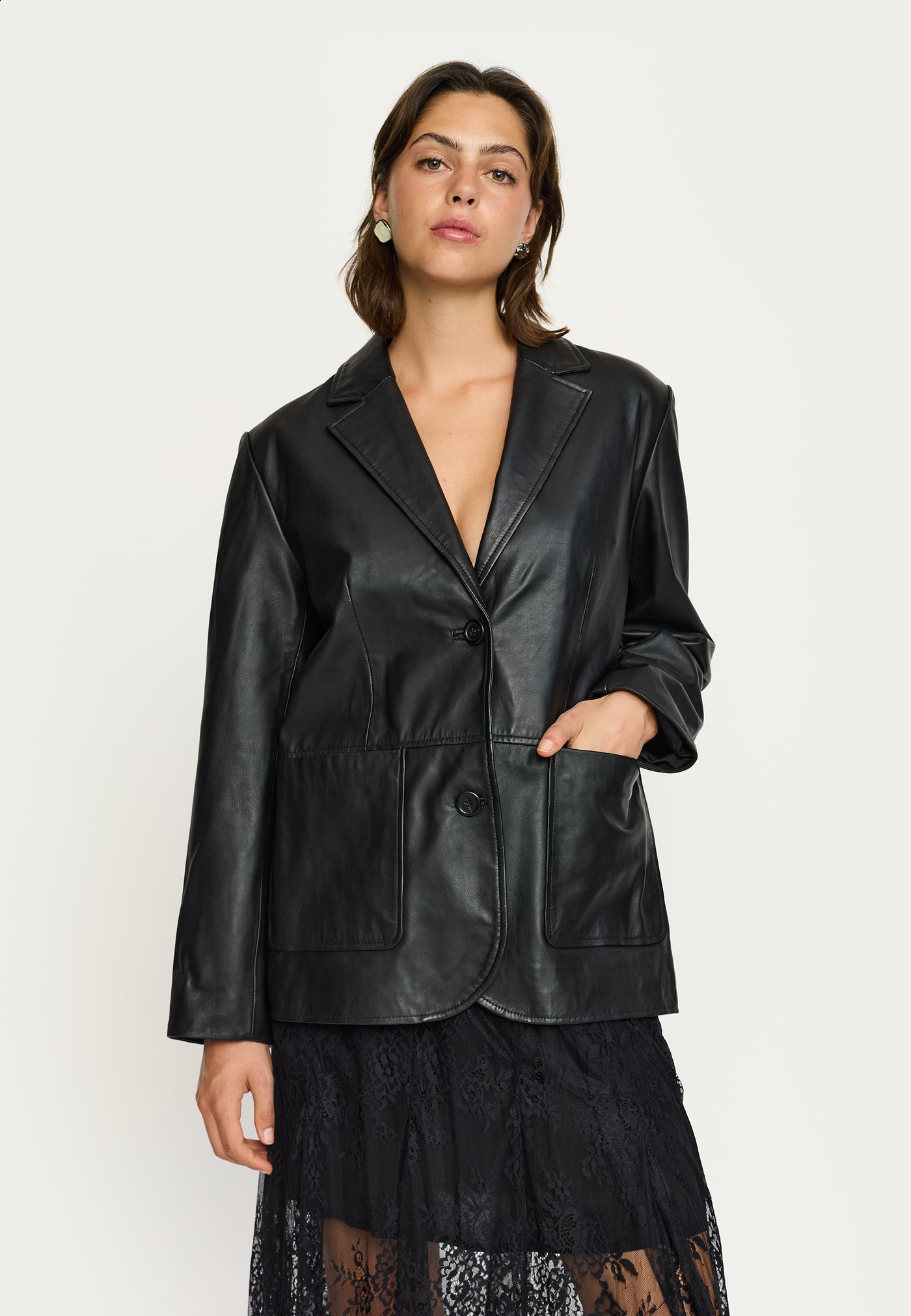 Soft Rebels SRDella Leather Blazer Leather 001 Black