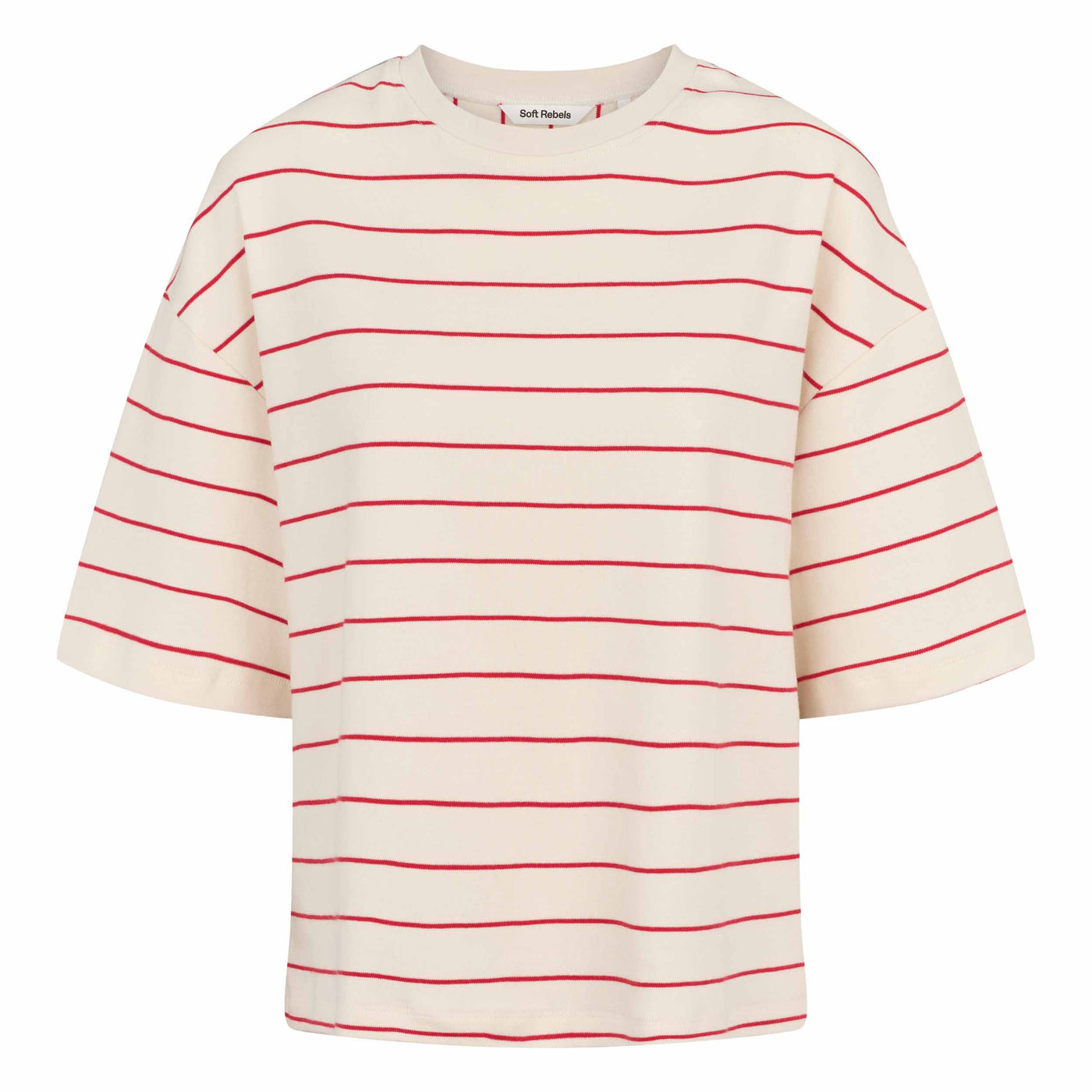 Soft Rebels SRElora Hella T-shirt GOTS Tops & t-shirts 272 Arctic Wolf / Racing Red stripes