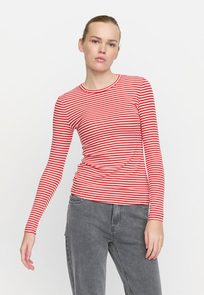 Soft Rebels SRFenja Stripe O-neck Top Tops & t-shirts 272 Arctic Wolf / Racing Red stripes