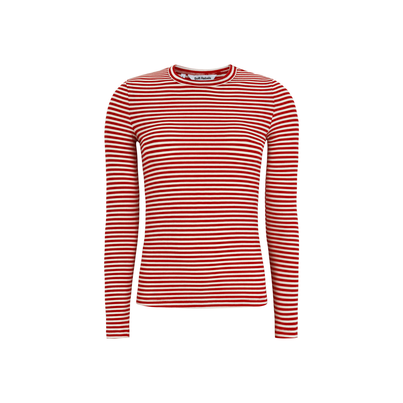 Soft Rebels SRFenja Stripe O-neck Top Tops & t-shirts 272 Arctic Wolf / Racing Red stripes