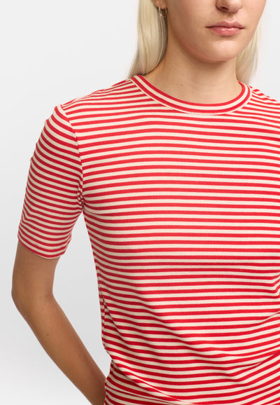 Soft Rebels SRFenja Stripe SS Top Tops & t-shirts 272 Arctic Wolf / Racing Red stripes