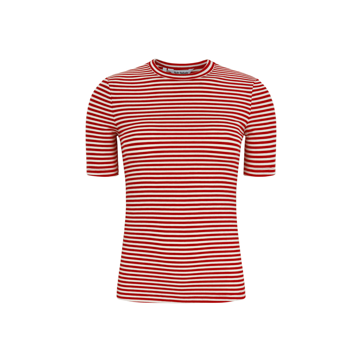 Soft Rebels SRFenja Stripe SS Top Tops & t-shirts 272 Arctic Wolf / Racing Red stripes