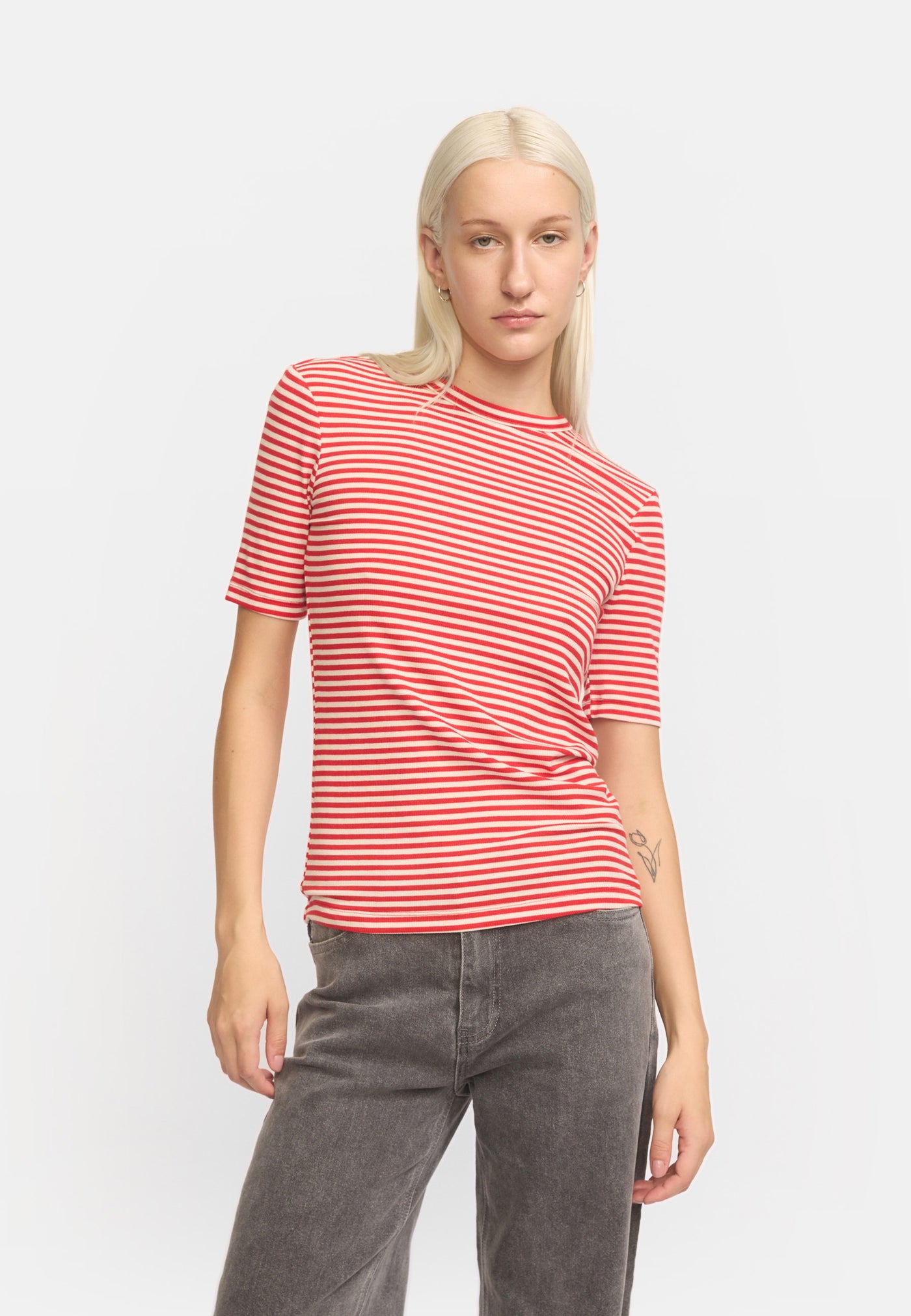 Soft Rebels SRFenja Stripe SS Top Tops & t-shirts 272 Arctic Wolf / Racing Red stripes