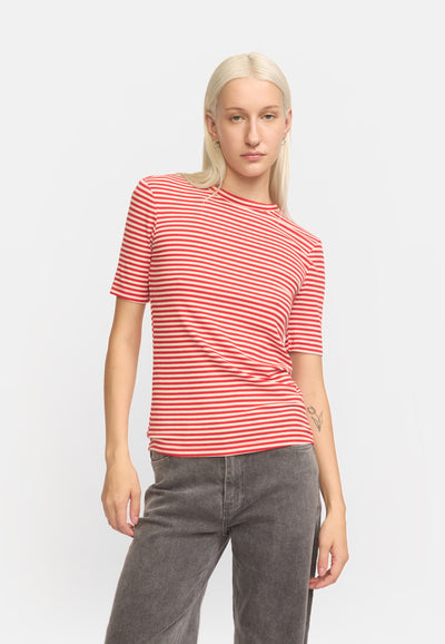Soft Rebels SRFenja Stripe SS Top Tops & t-shirts 272 Arctic Wolf / Racing Red stripes