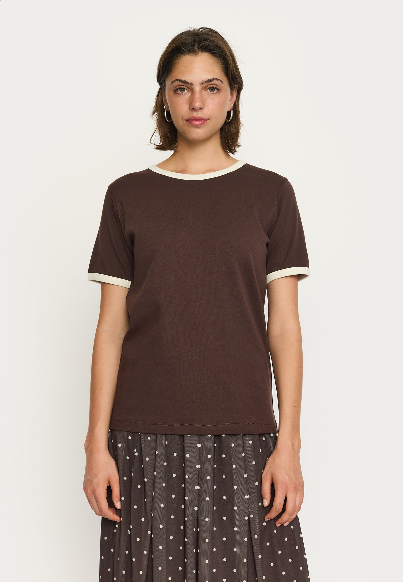 Soft Rebels SRHella Contrasted O-neck Top GOTS Tops & t-shirts 664 Coffee Bean