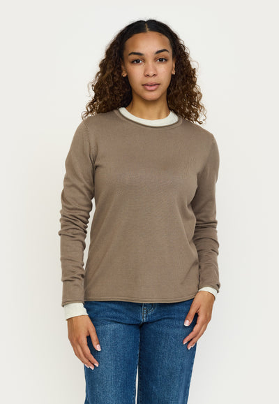 Soft Rebels SRMarla O-neck Knit Roll Edge Knitwear 884 Greige