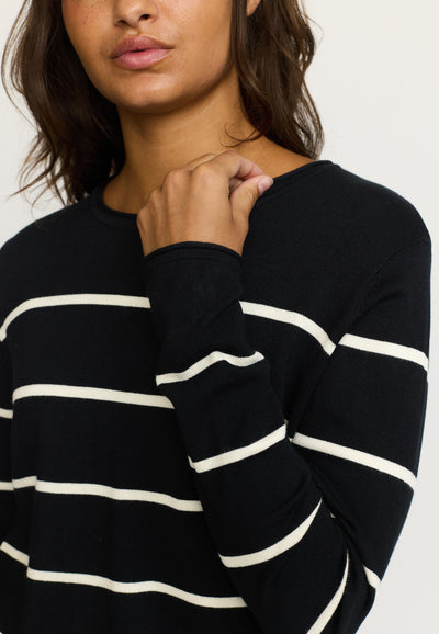 Soft Rebels SRMarla O-neck Roll Edge Stripe knit Knitwear 001 Black