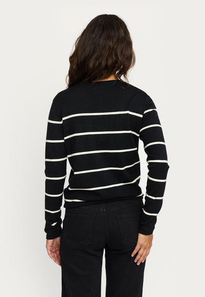 Soft Rebels SRMarla O-neck Roll Edge Stripe knit Knitwear 001 Black