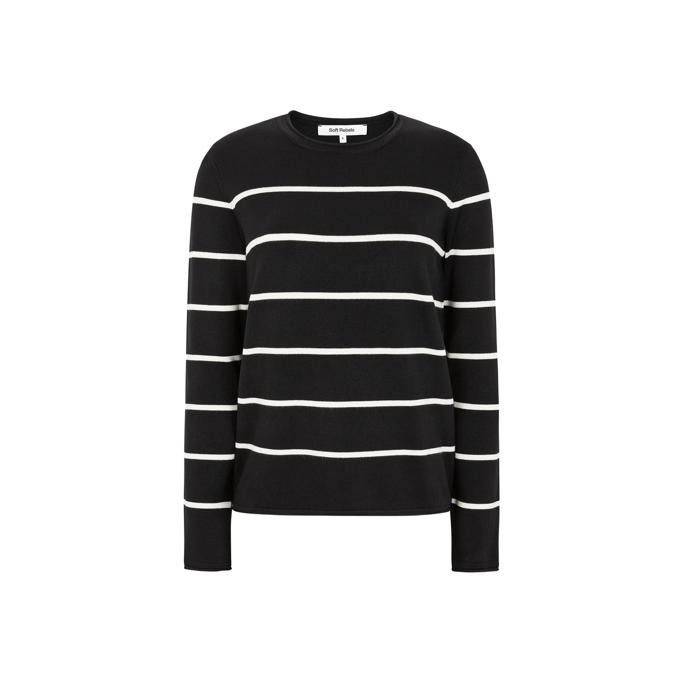 Soft Rebels SRMarla O-neck Roll Edge Stripe knit Knitwear 001 Black