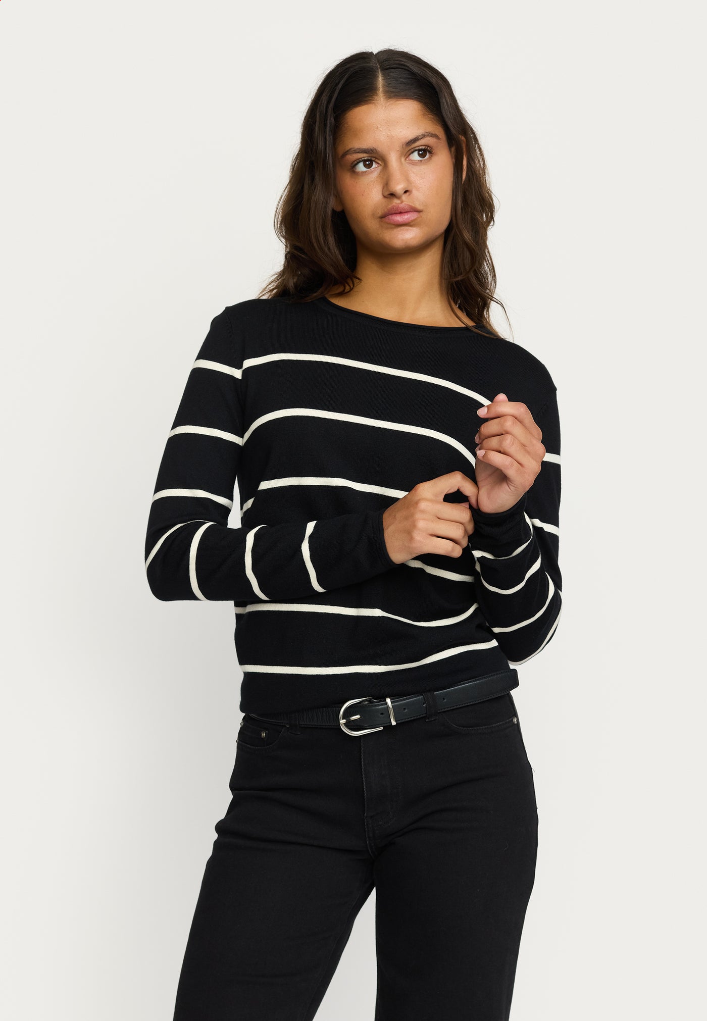 Soft Rebels SRMarla O-neck Roll Edge Stripe knit Knitwear 001 Black