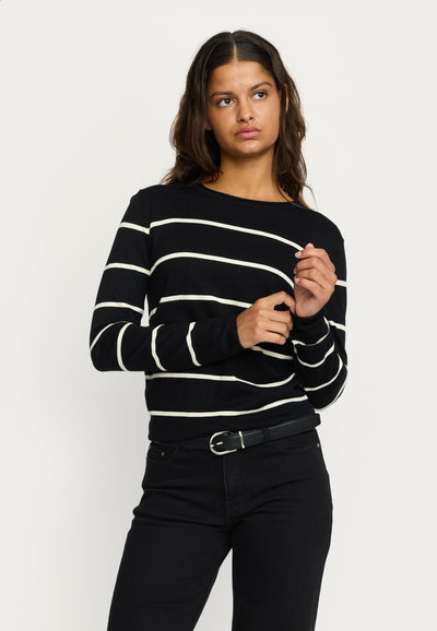 Soft Rebels SRMarla O-neck Roll Edge Stripe knit Knitwear 001 Black