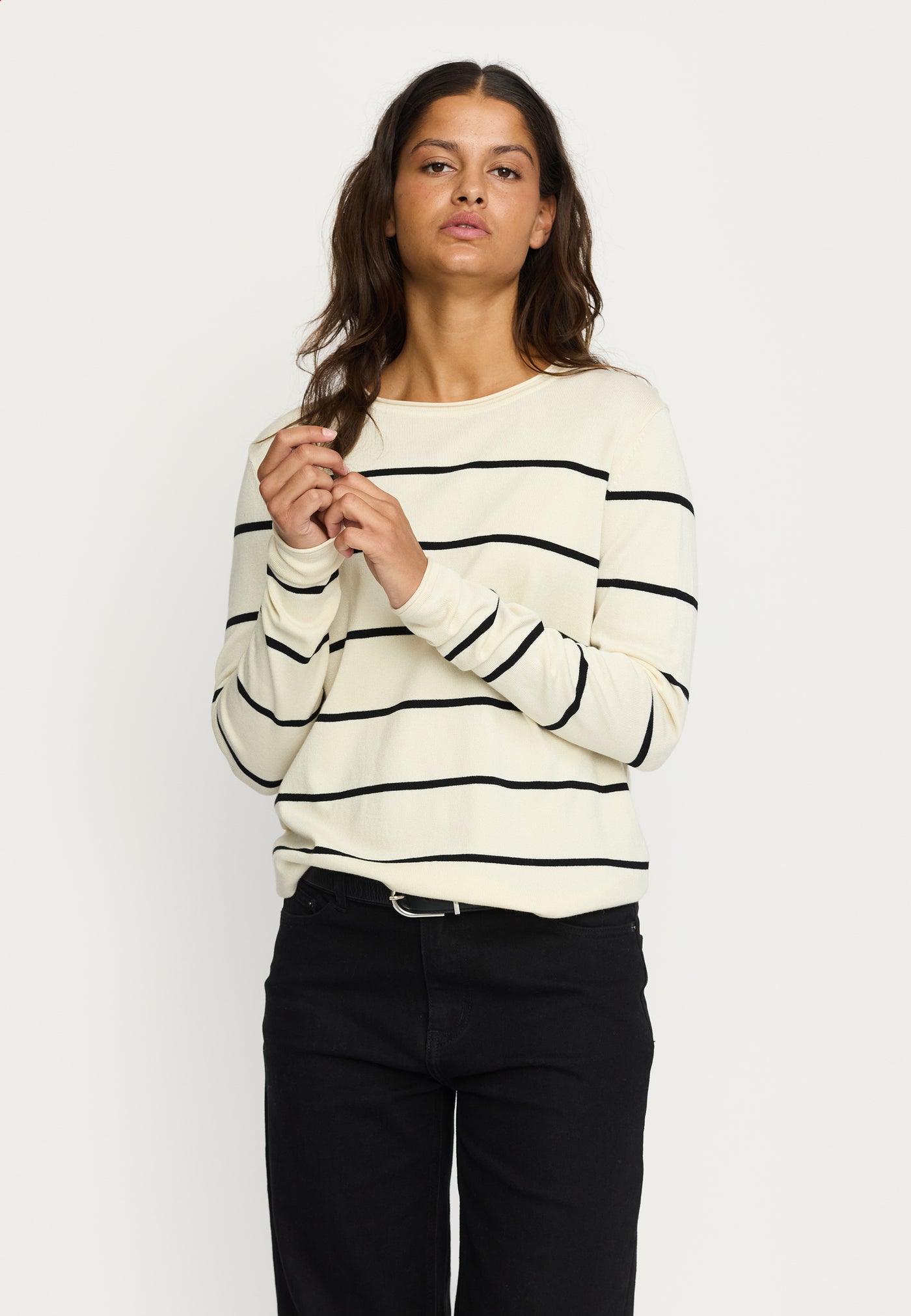 Soft Rebels SRMarla O-neck Roll Edge Stripe knit Knitwear 272 Arctic Wolf