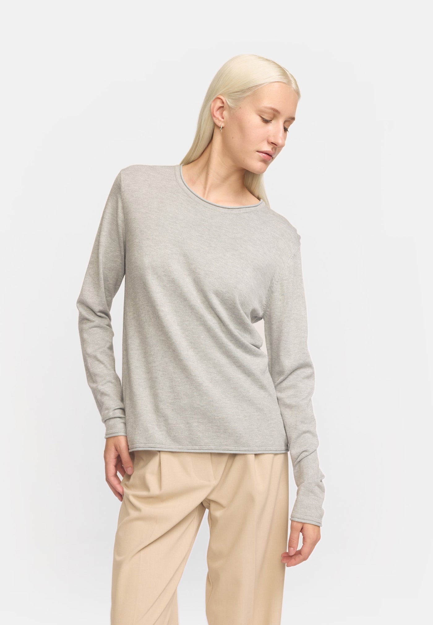 Soft Rebels SRMarla O-neck Knit Roll Edge Knitwear 003 Light Grey Melange