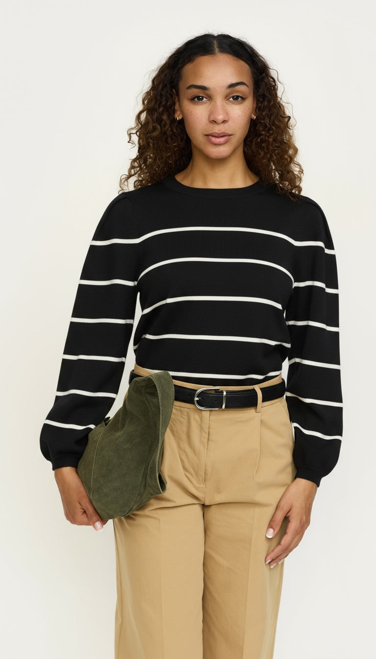 Soft Rebels SRMarla O-neck Stripe Knit Knitwear 001 Black