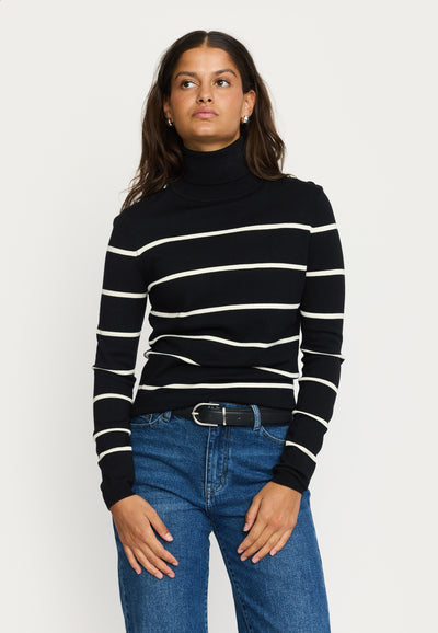 Soft Rebels SRMarla Rollneck Stripe Knit Knitwear 001 Black
