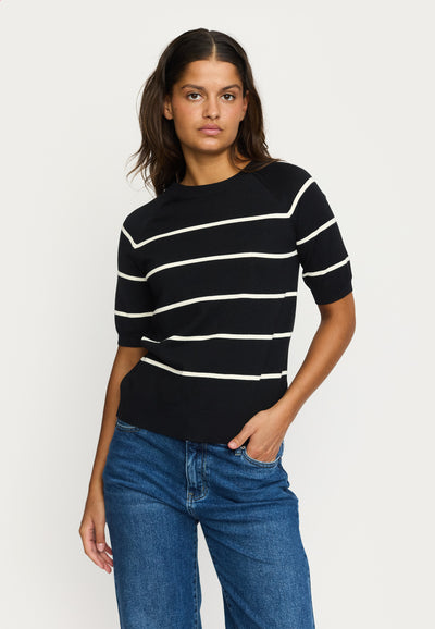 Soft Rebels SRMarla Stripe SS Knit Knitwear 001 Black