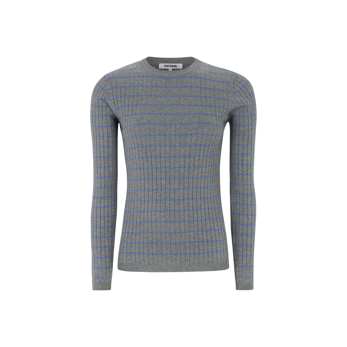 Soft Rebels SRNoa Stripe Knit Knitwear 053 Medium Grey Melange