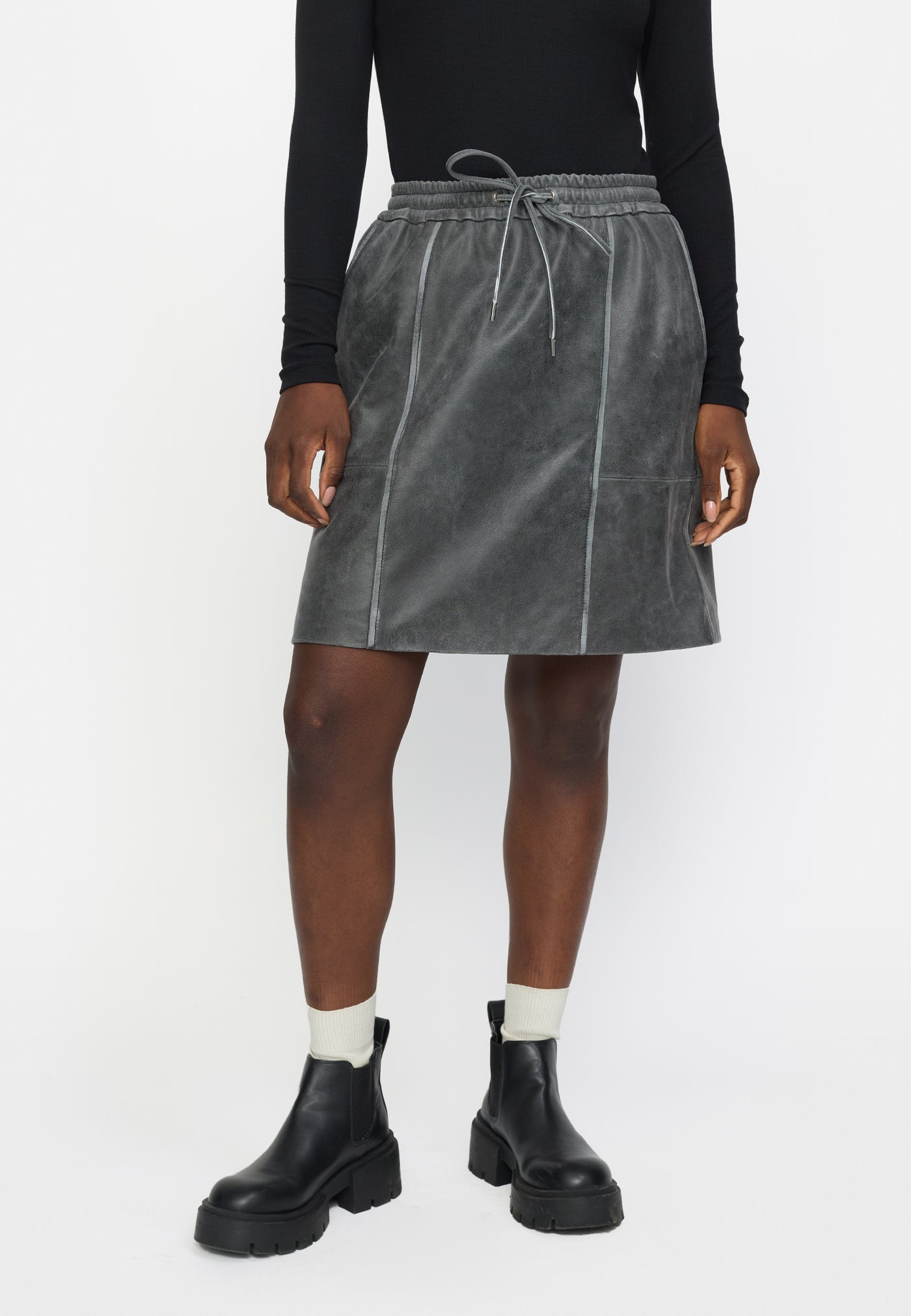 Soft Rebels SRRumer Leather Skirt Leather 015 Ash Grey